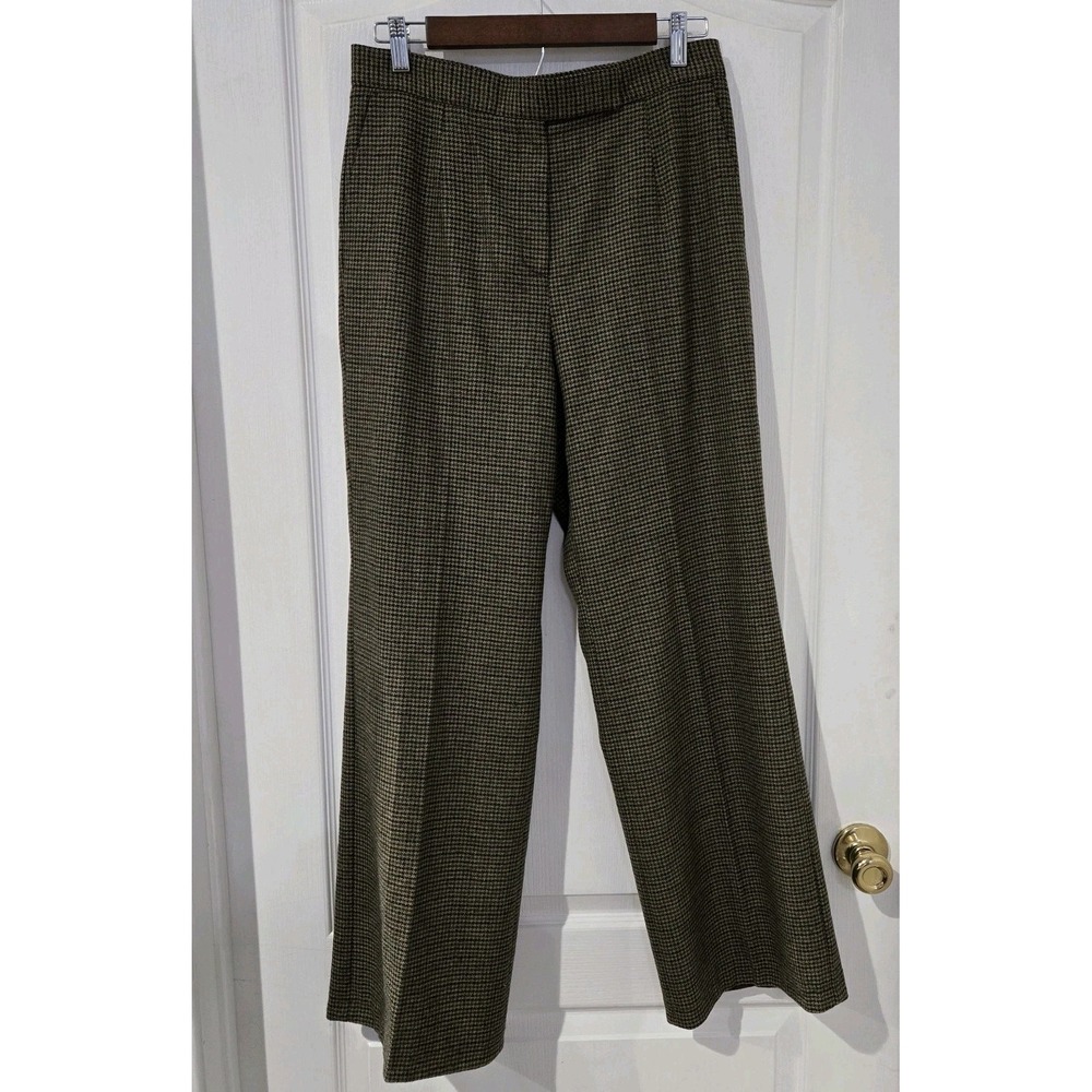 Womens Talbots Petites Sz10 Wool Pant Trouser Lined Wide Leg Brown Plaid Classy